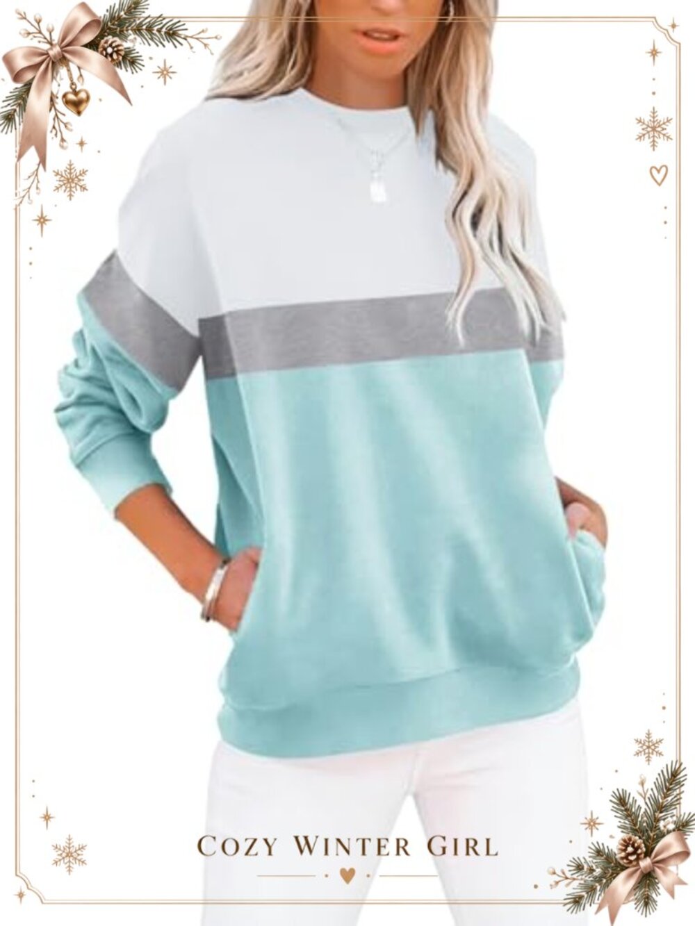 Women's Crewneck Sweatshirt Long Sleeve Pullover Top with Pockets